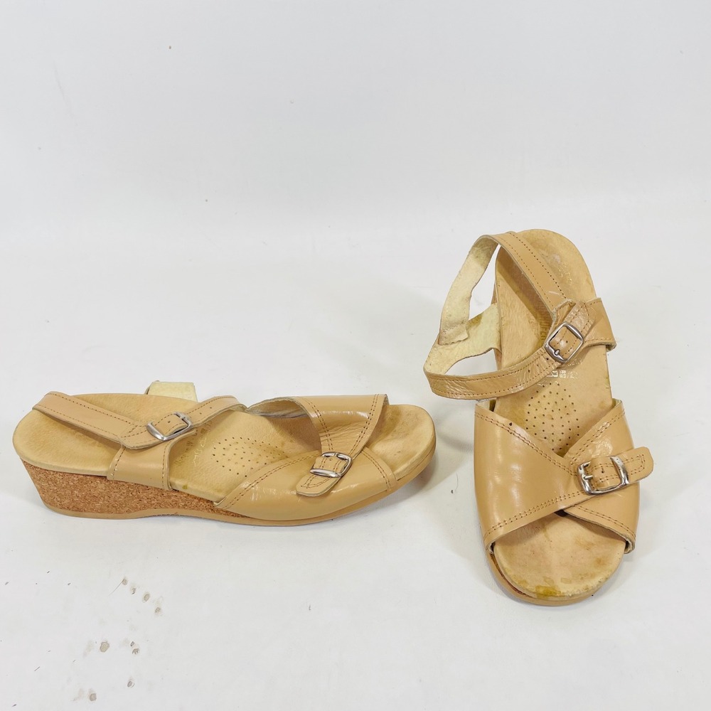 Worishofer Tan Leather Cork Wedge Buckle Sandals Made in West Germany Men 40